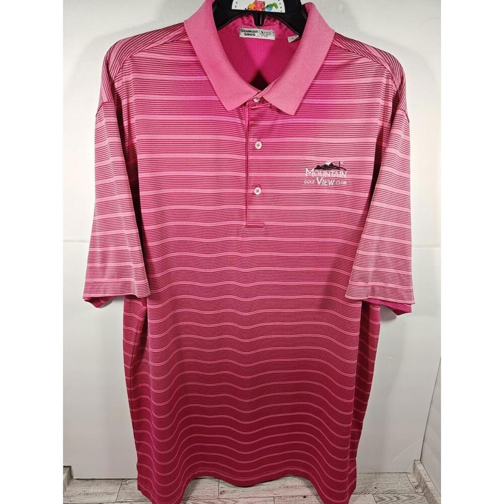 Bermuda Sands XP Golf Polo Men's Large Pink Striped Fade Light To Dark Casual